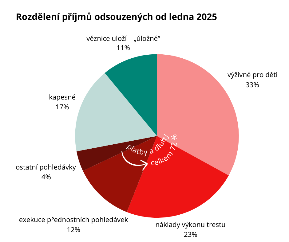 Graf Rozdělení příjmů odsouzených od ledna 2025